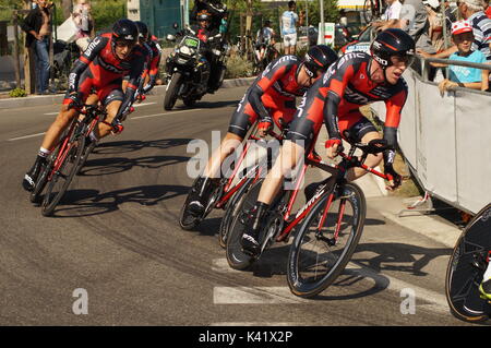 NICE - JULY 2ND : The TOUR 2013  (Tour de France) .BMC Racing Team during Nice/Nice Stage 4 (25 km). Stock Photo
