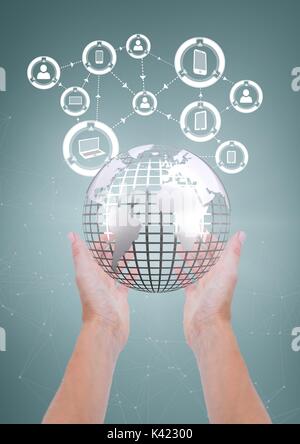 Digital composite of Hands holding a globe with connectors Stock Photo