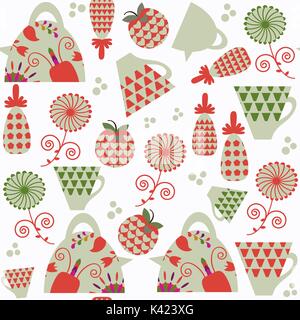 Funny vivid abstract tea seamless pattern. It is located in swatch menu, vector. Cute colorful background Stock Vector