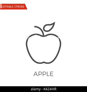 Apple Thin Line Vector Icon. Flat Icon Isolated on the White Background. Editable Stroke EPS file. Vector illustration. Stock Vector