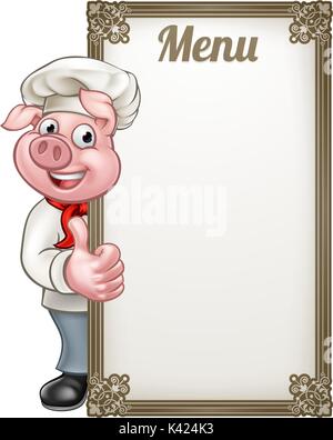 Pig Chef Cartoon Character Chef Menu  Stock Vector