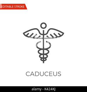 Caduceus Thin Line Vector Icon. Flat Icon Isolated on the White Background. Editable Stroke EPS file. Vector illustration. Stock Vector