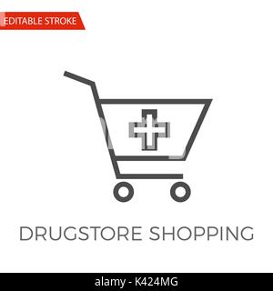 Drugstore Shopping Thin Line Vector Icon. Flat Icon Isolated on the White Background. Editable Stroke EPS file. Vector illustration. Stock Vector