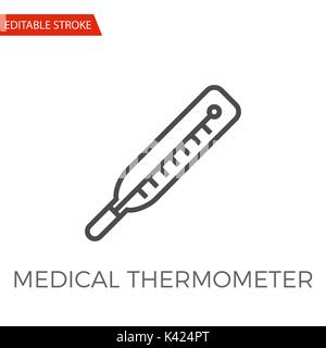 Medical Thermometer Thin Line Vector Icon. Flat Icon Isolated on the White Background. Editable Stroke EPS file. Vector illustration. Stock Vector