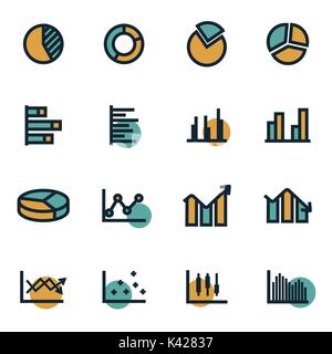 Vector flat pie chart icons set on white background Stock Vector