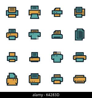 Vector flat printer icons set on white background Stock Vector