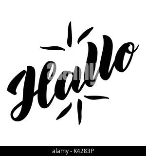 Hallo. Word hello, good day in German. Fashionable calligraphy. Vector illustration on white background. Hand-drawn lettering Stock Vector