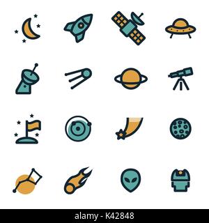 Vector flat space icons set on white background Stock Vector