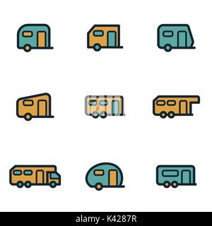 Vector flat trailer icons set on white background Stock Vector