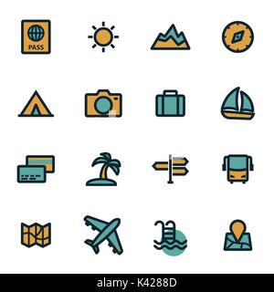 Vector flat travel icons set on white background Stock Vector