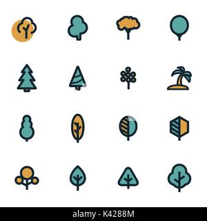 Vector flat tree icons set on white background Stock Vector