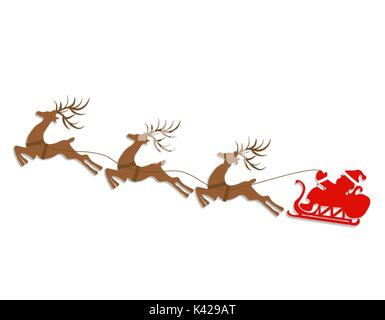 New Year, Christmas. Abstract silhouettes of deer and sleigh of Santa Claus. Cut out of paper. illustration Stock Vector