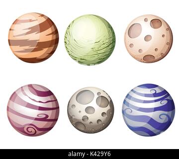 Colorful cartoon fantasy planets set on space background, vector illustration Web site page and mobile app design Stock Vector