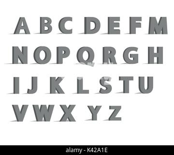 3d alphabet font with flat long shadow effect. Vector illustration. Alphabet vector.Vector Alphabet isolated Stock Vector