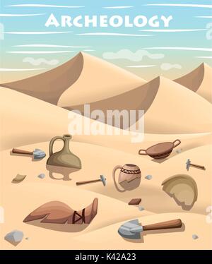 Archeology and paleontology concept archaeological excavation Web site page and mobile app design vector element. ancient history achaeologists uneart Stock Vector