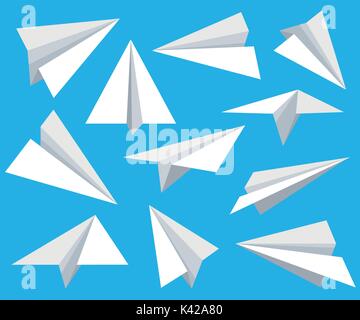 Paper plane vector set in flat style isolated from background. Origami plane collection. Handmade paper plane and child paper plane. Web site page and Stock Vector