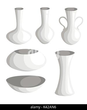 Handmade decorated ceramic vase and jar. Flat style collection of lovely modern colorful vases for your design Web site page and mobile app design. Stock Vector