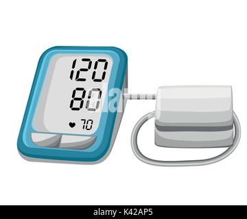 Man checking arterial blood pressure. Digital device tonometer. Medical equipment. Diagnose hypertension, heart. Measuring, monitoring health. Healthc Stock Vector