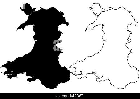 Walesh map vector illustration, scribble sketch Walesh Stock Vector