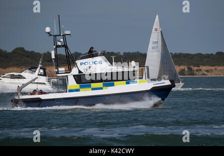 Southampton Water Hampshire England UK. August 2017 The Hampshire Constabulary boat Commander travelling at speed Stock Photo