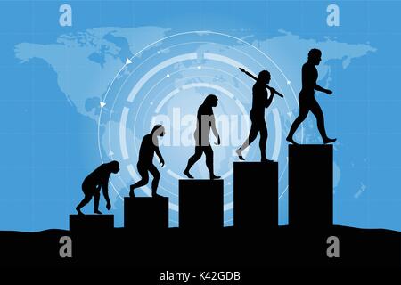 Human evolution into the present digital world. Business risk concept! Stock Vector