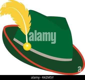 Oktoberfest hat icon flat style. Isolated on white background. Green national German hat. Vector illustration. Stock Vector