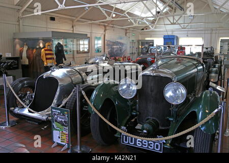Napier-Railton (1933) and Bentley 4.5 Litre (1928), ERA Shed, Brooklands Museum, Weybridge, Surrey, England, Great Britain, United Kingdom, UK, Europe Stock Photo
