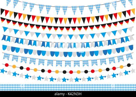 Oktoberfest set of flags, bunting, garland. October fest in germany collection of design elements. Isolated on white background. Vector illustration. Stock Vector