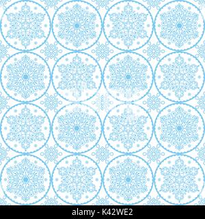 Christmas vector folk art pattern - blue snowflakes seamless design, Scandinavian style Xmas wallpaper, wrapping paper or textile Stock Vector