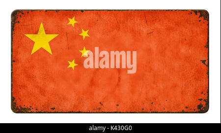 Vintage metal sign on a white background - Flag of China Stock Photo