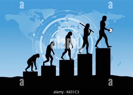 Human evolution into the present digital world. Business risk concept! Stock Vector