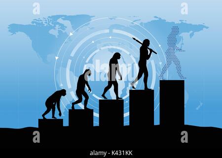 Human evolution into the present digital world. Business risk concept! Stock Vector