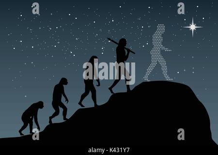 Human evolution into the present digital world. Business risk concept! Stock Vector