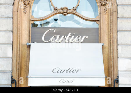 Paris, France: Cartier window store in Place Vendome, main luxury shopping square, in the heart of Paris Stock Photo