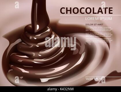 Melted chocolate Pouring. Creamy flow background Vector realistic Stock Vector