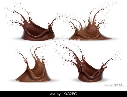 Realistic chocolate splash set Vector for design label, backgrounds, print, project Stock Vector
