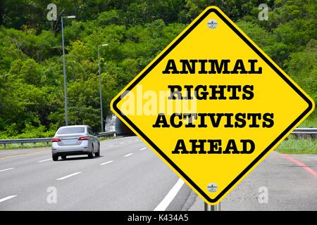 Animal rights activists ahead, road sign Stock Photo