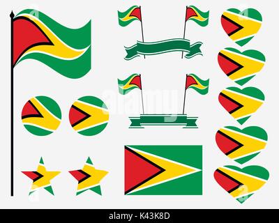 Guyana Flag set symbols, flag in heart. Vector illustration Stock Vector