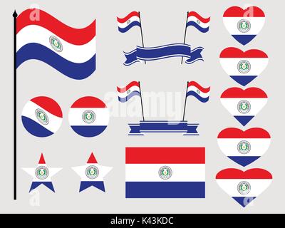 Paraguay flag set. Collection of symbols, flag in heart. Vector illustration Stock Vector