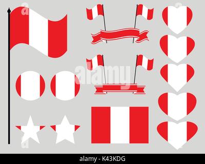 Peru flag set symbols, flag in heart. Vector illustration Stock Vector