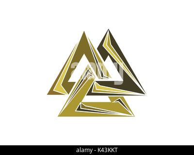 Valknut is a symbol of the world's end of the tree Yggdrasil. Sign of the god Odin. Norse culture. Triangle logo. Vector illustration Stock Vector