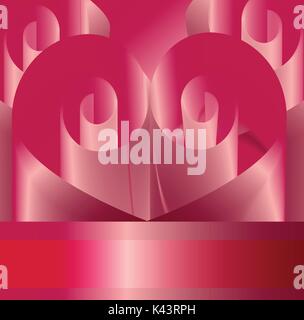 Blended Pink & Red Ribbon, Heart Shape for valentine greeting cards decoration, love,bright pink colors ribbons curl, sparkle and shine, fantasy Stock Vector