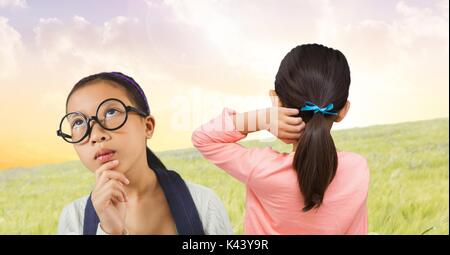 Digital composite of Two girls in nature Stock Photo