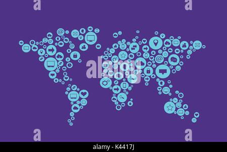 World map with social media icons vector Stock Vector