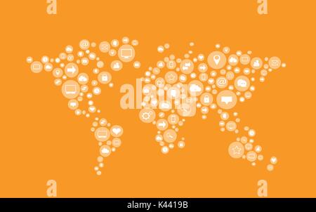 World map with social media icons vector Stock Vector