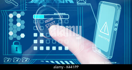 Security interface against cropped finger pressing car start button Stock Photo