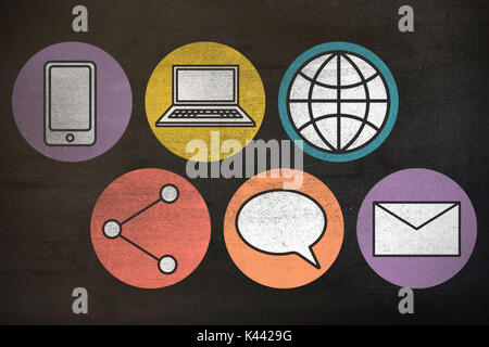 Mobile and computer icon  against black Stock Photo