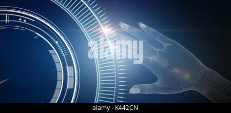 3d illustration of human hand  against blue dial interface Stock Photo