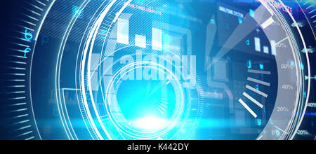 Virus background against interfaces dial in dark blue background with light blue radiance Stock Photo