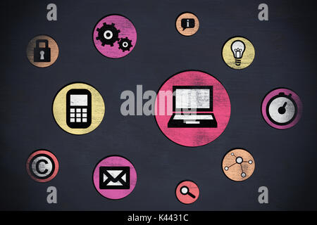 Diverse icon of device  against black background Stock Photo